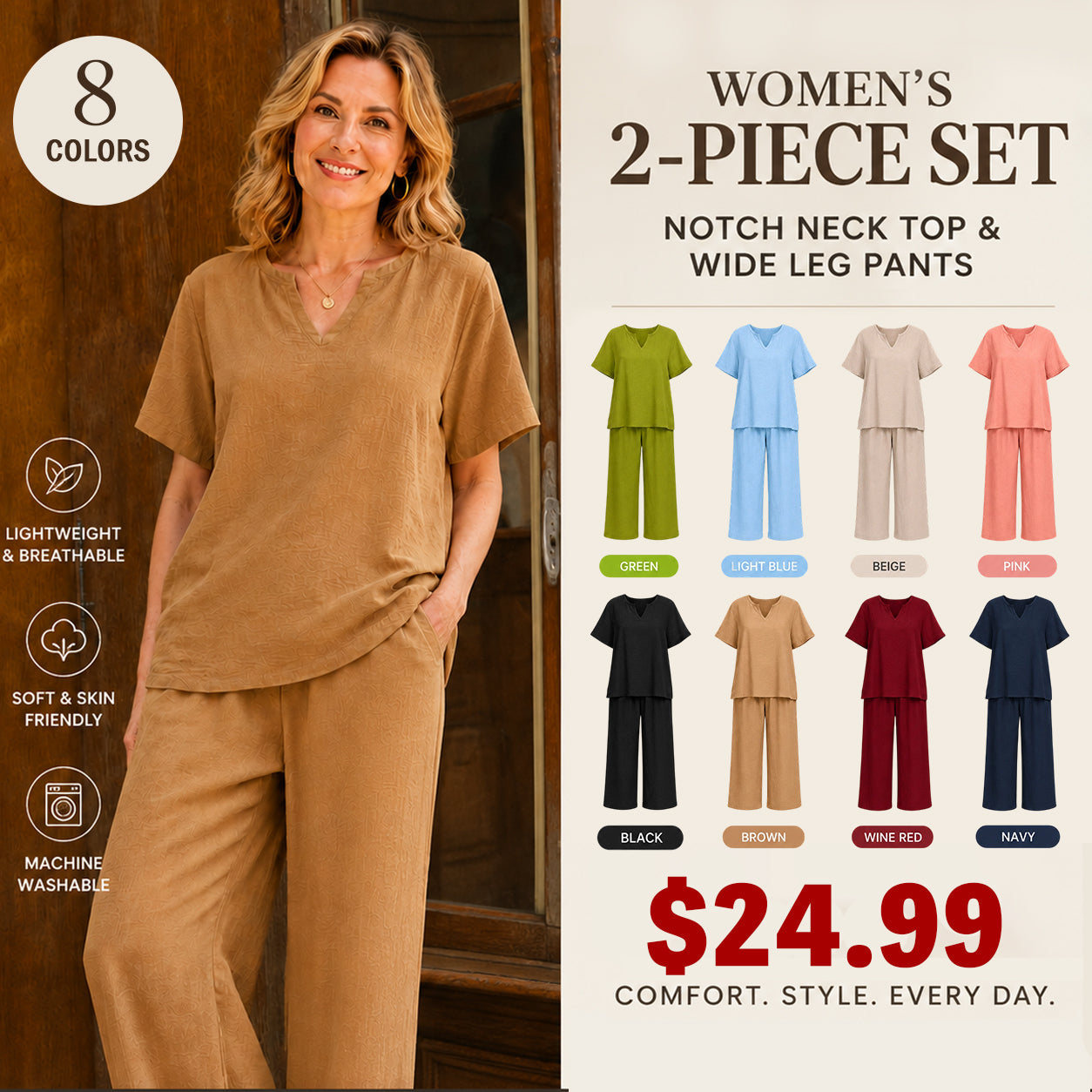 Women's Plus Size Elegant Wide Leg Pants Set