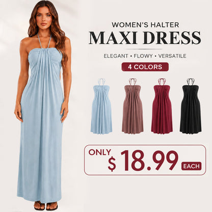 Halter Tie Back Maxi Dress with Pockets