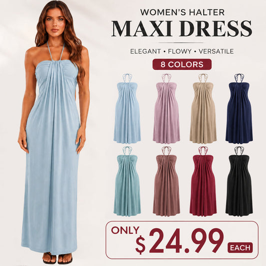 Halter Tie Back Maxi Dress with Pockets